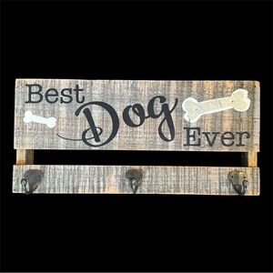 Best Dog Ever Wooden Leash Key Holder - Brown and Black